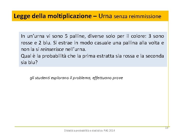 Legge della moltiplicazione – Urna senza reimmissione In un’urna vi sono 5 palline, diverse