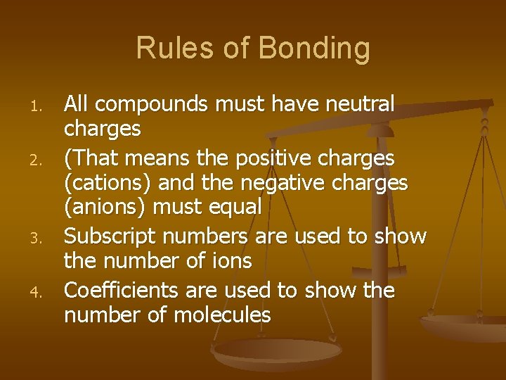 Rules of Bonding 1. 2. 3. 4. All compounds must have neutral charges (That