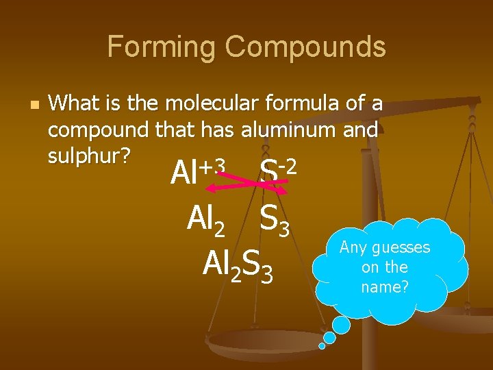 Forming Compounds n What is the molecular formula of a compound that has aluminum