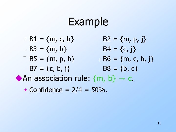 Example + B 1 = {m, c, b} _ B 3 = {m, b}