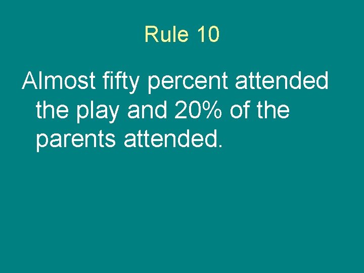 Rule 10 Almost fifty percent attended the play and 20% of the parents attended.