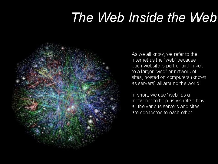 The Web Inside the Web As we all know, we refer to the Internet