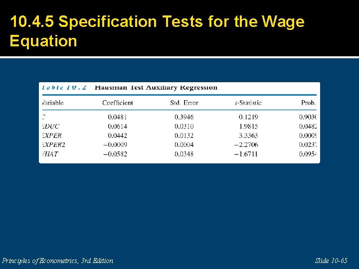 10. 4. 5 Specification Tests for the Wage Equation Principles of Econometrics, 3 rd
