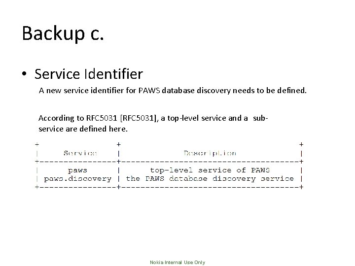 Backup c. • Service Identifier A new service identifier for PAWS database discovery needs