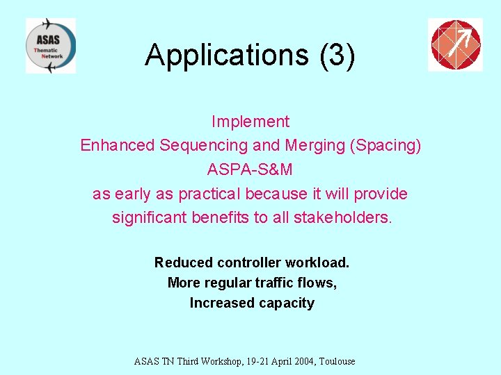 Applications (3) Implement Enhanced Sequencing and Merging (Spacing) ASPA-S&M as early as practical because