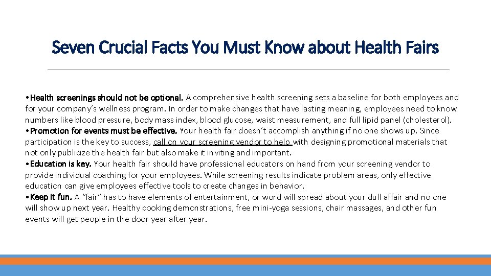 Seven Crucial Facts You Must Know about Health Fairs • Health screenings should not