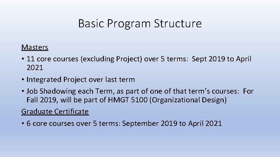 Health Services Management 2019 Orientation Welcome Agenda Basic