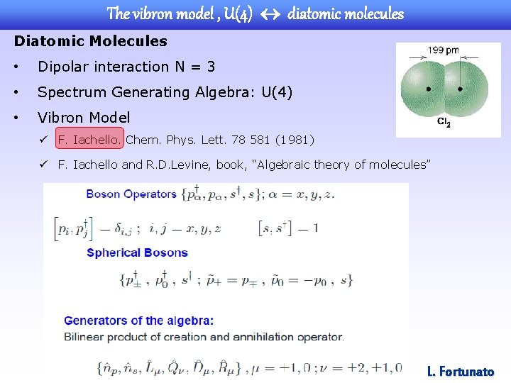 The vibron model , U(4) diatomic molecules Diatomic Molecules • Dipolar interaction N =