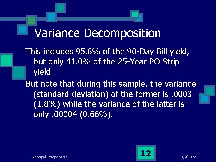 Variance Decomposition This includes 95. 8% of the 90 -Day Bill yield, but only