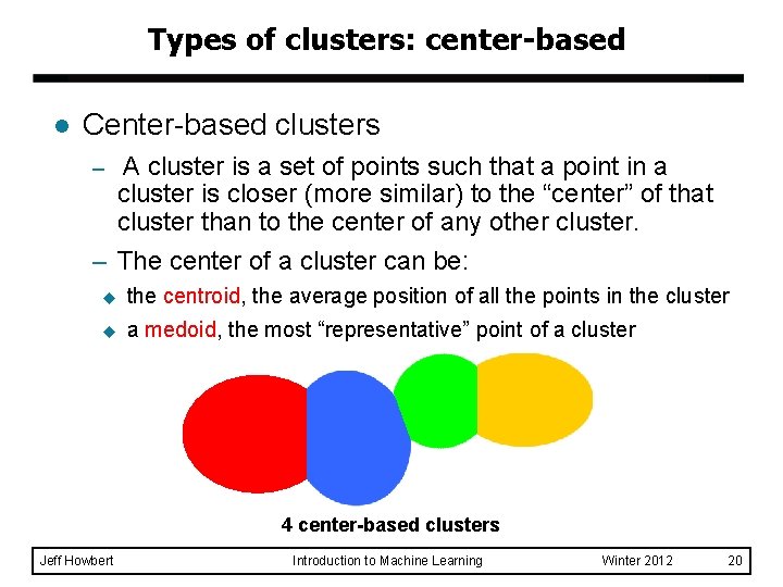 Types of clusters: center-based l Center-based clusters – A cluster is a set of
