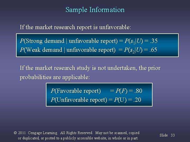 Sample Information If the market research report is unfavorable: P(Strong demand | unfavorable report)