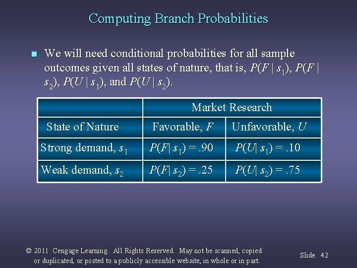 Computing Branch Probabilities n We will need conditional probabilities for all sample outcomes given