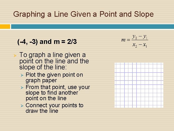 Graphing a Line Given a Point and Slope (-4, -3) and m = 2/3