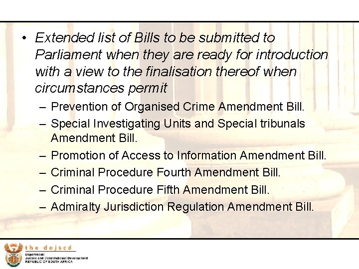 26 • Extended list of Bills to be submitted to Parliament when they are