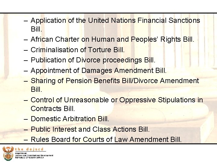 27 – Application of the United Nations Financial Sanctions Bill. – African Charter on