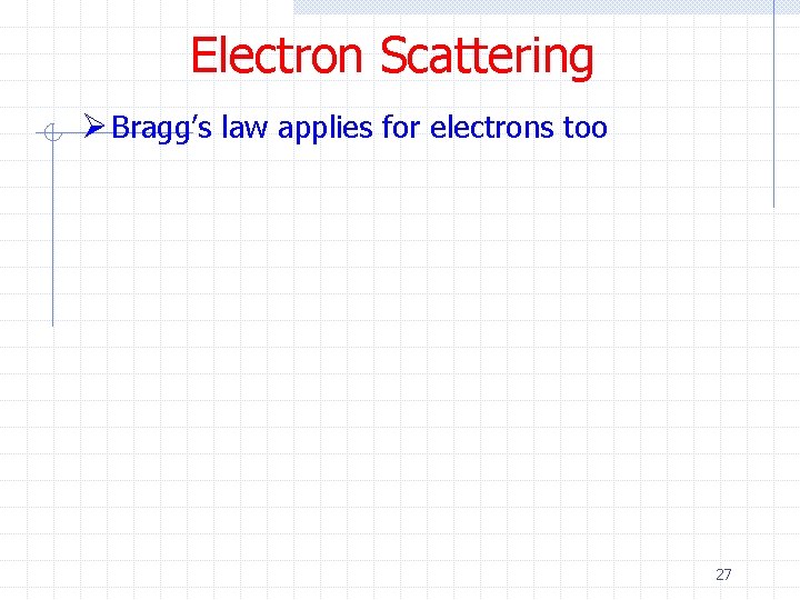 Electron Scattering Ø Bragg’s law applies for electrons too 27 