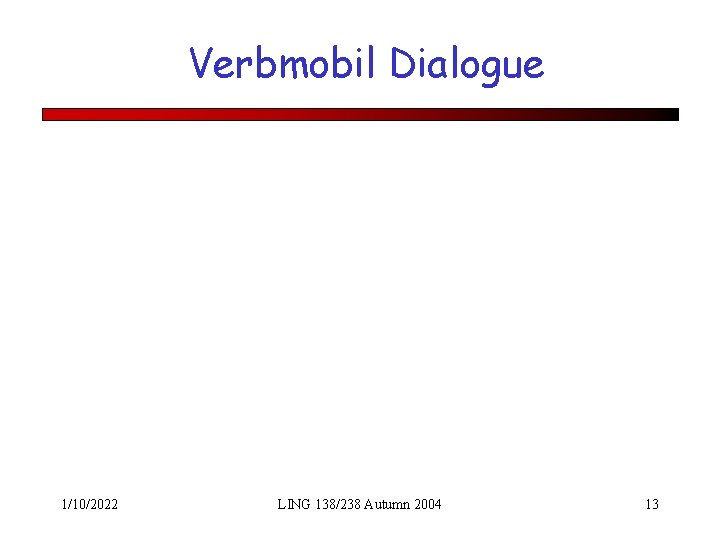 Verbmobil Dialogue 1/10/2022 LING 138/238 Autumn 2004 13 