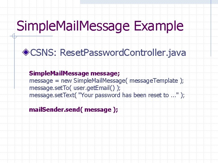 Simple. Mail. Message Example CSNS: Reset. Password. Controller. java Simple. Mail. Message message; message