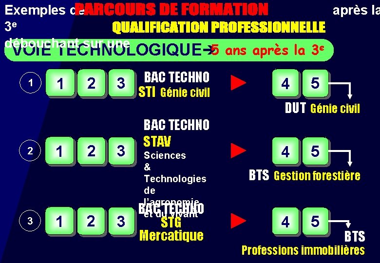 Exemples de 3 e débouchant sur une après la VOIE TECHNOLOGIQUEè 5 ans après