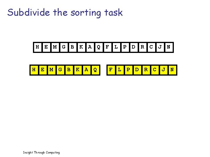Subdivide the sorting task H E M G B K A Q F L