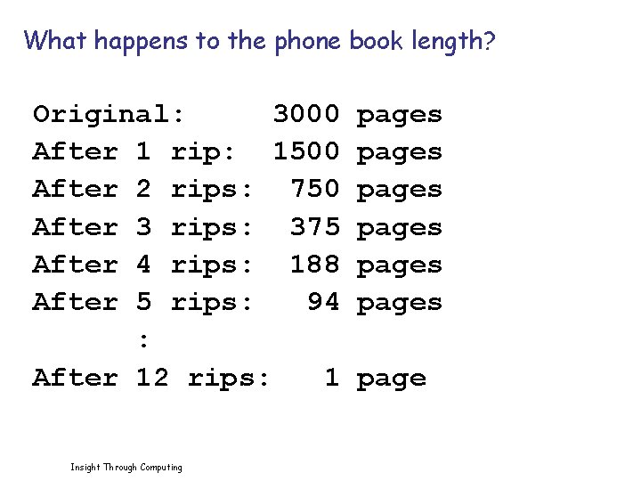 What happens to the phone book length? Original: 3000 After 1 rip: 1500 After