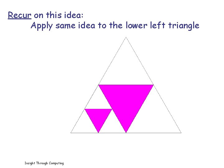 Recur on this idea: Apply same idea to the lower left triangle Insight Through