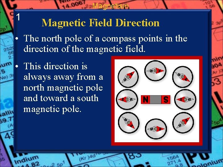 Magnetism 1 Magnetic Field Direction • The north pole of a compass points in