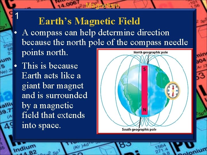 Magnetism 1 Earth’s Magnetic Field • A compass can help determine direction because the