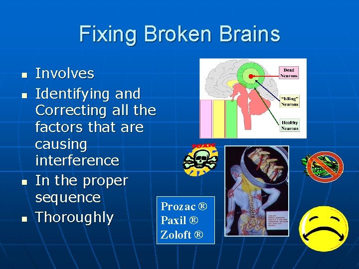Fixing Broken Brains n n Involves Identifying and Correcting all the factors that are