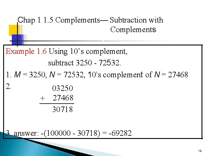 Chap 1 1. 5 Complements— Subtraction with Complements Example 1. 6 Using 10’s complement,