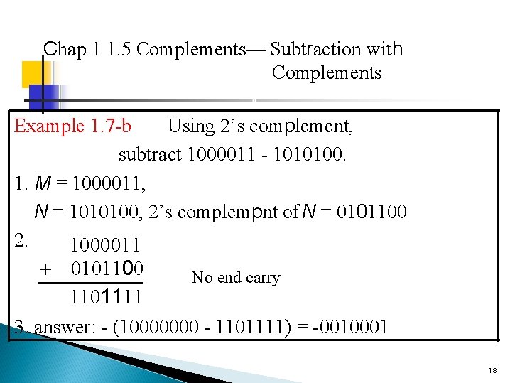 Chap 1 1. 5 Complements— Subtraction with Complements Example 1. 7 -b Using 2’s