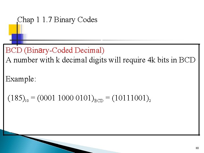 Chap 1 1. 7 Binary Codes BCD (Binary-Coded Decimal) A number with k decimal