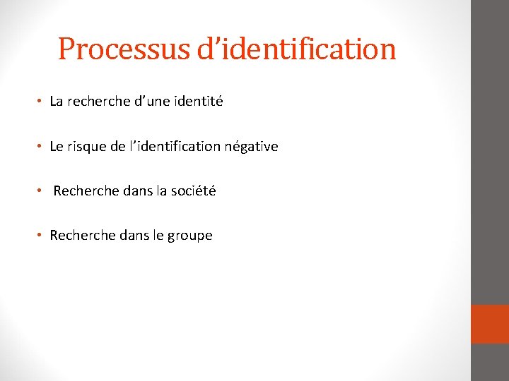 Processus d’identification • La recherche d’une identité • Le risque de l’identification négative •
