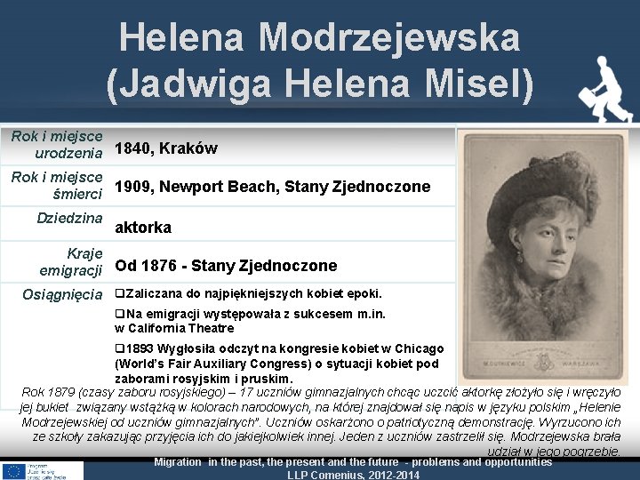 Helena Modrzejewska (Jadwiga Helena Misel) Rok i miejsce urodzenia 1840, Kraków Rok i miejsce