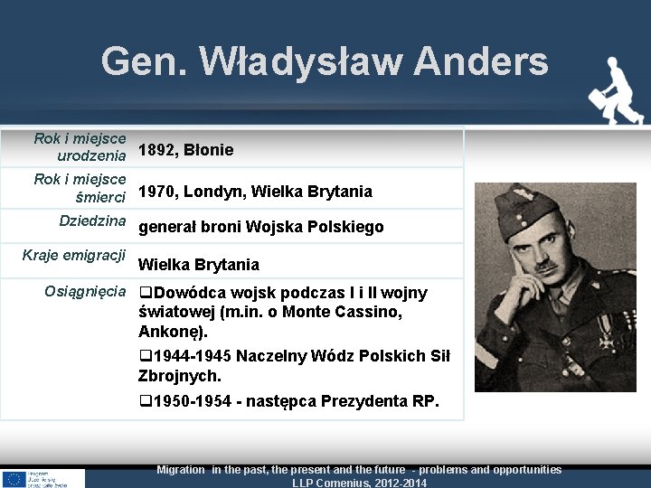 Gen. Władysław Anders Rok i miejsce urodzenia 1892, Błonie Rok i miejsce śmierci 1970,
