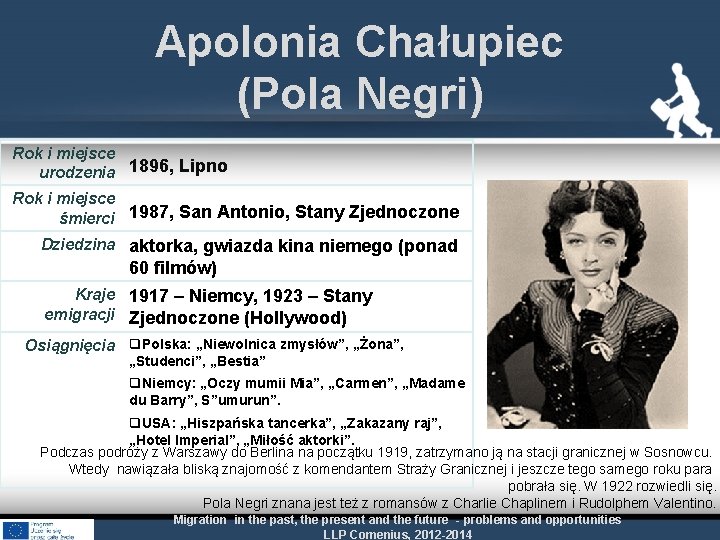 Apolonia Chałupiec (Pola Negri) Rok i miejsce urodzenia 1896, Lipno Rok i miejsce śmierci
