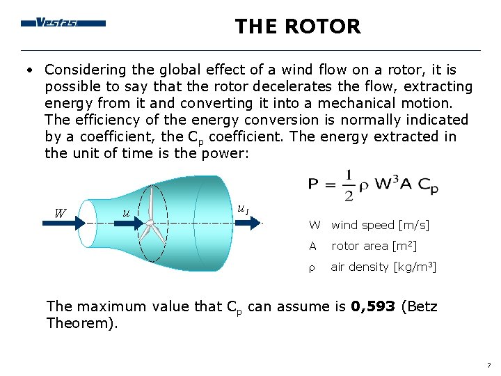 THE ROTOR • Considering the global effect of a wind flow on a rotor,