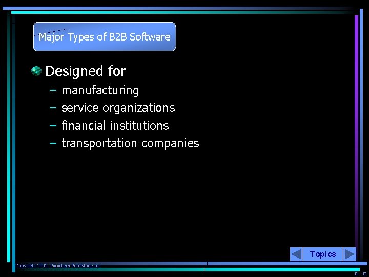 Major Types of B 2 B Software Designed for – – manufacturing service organizations