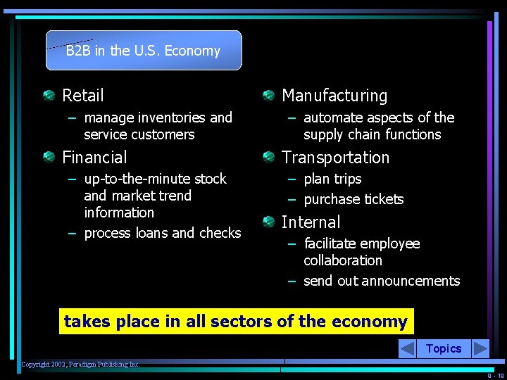 B 2 B in the U. S. Economy Retail – manage inventories and service
