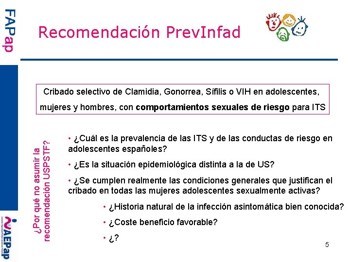 Recomendación Prev. Infad Cribado selectivo de Clamidia, Gonorrea, Sífilis o VIH en adolescentes, ¿Por