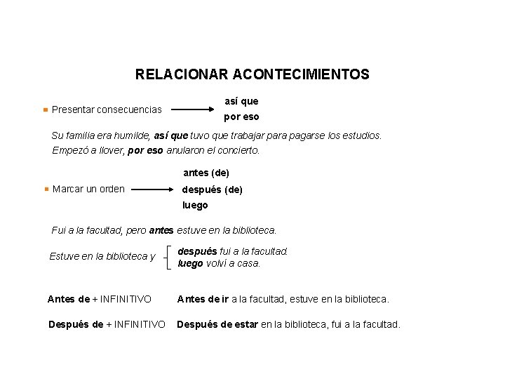 RELACIONAR ACONTECIMIENTOS así que Presentar consecuencias por eso Su familia era humilde, así que