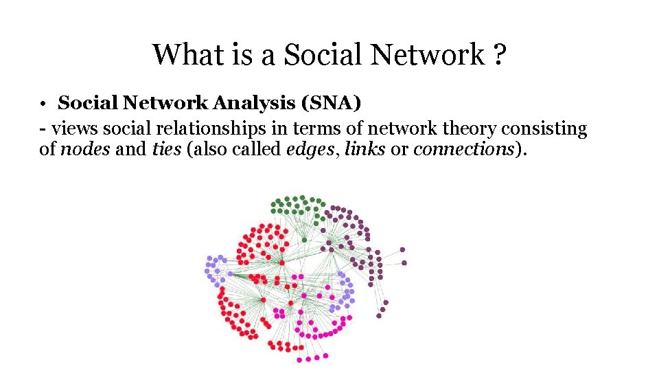 What is a Social Network ? • Social Network Analysis (SNA) - views social