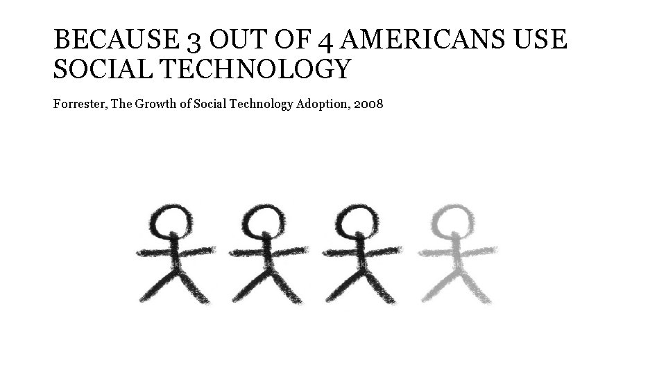 BECAUSE 3 OUT OF 4 AMERICANS USE SOCIAL TECHNOLOGY Forrester, The Growth of Social