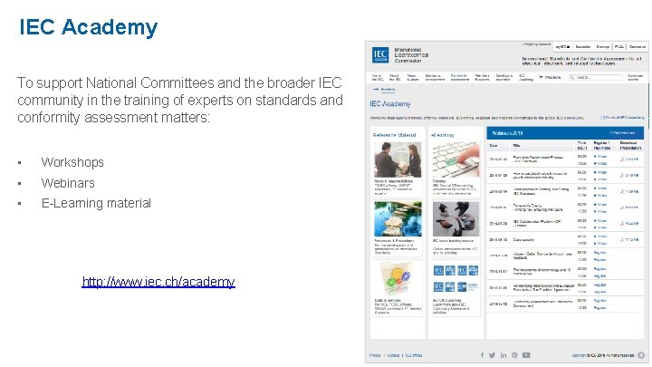 IEC Academy To support National Committees and the broader IEC community in the training