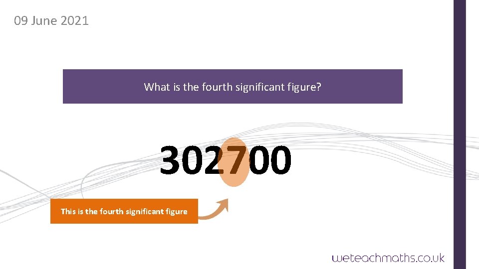 09 June 2021 What is the fourth significant figure? 302700 This is the fourth