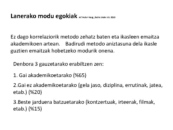 Lanerako modu egokiak ref. Peder Haug , Bedre skole nr 1 -2010 Ez dago