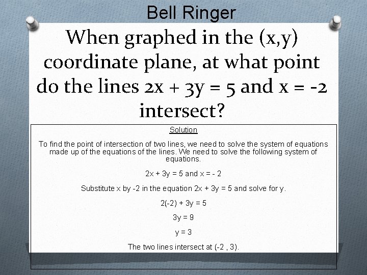 Bell Ringer When graphed in the (x, y) coordinate plane, at what point do