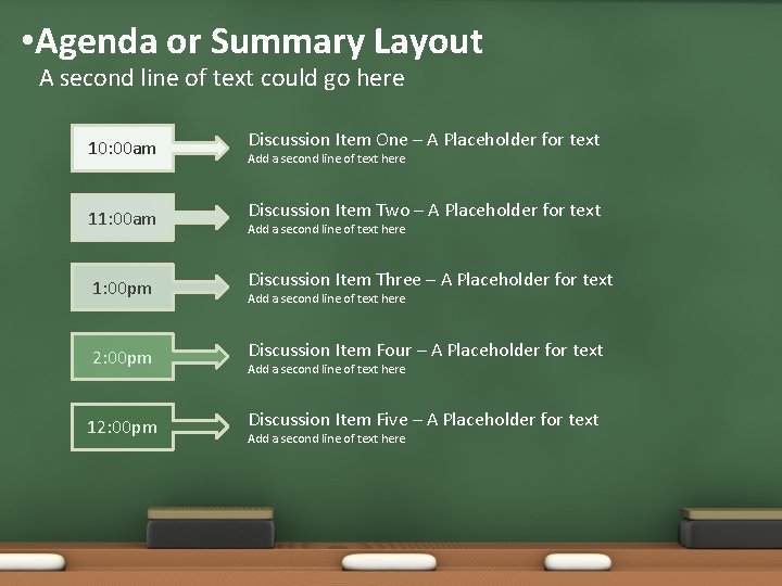  • Agenda or Summary Layout A second line of text could go here