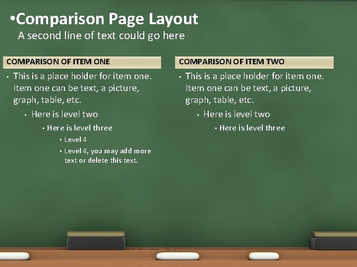  • Comparison Page Layout A second line of text could go here COMPARISON