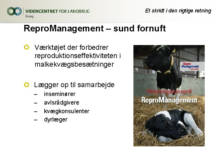 Et skridt i den rigtige retning Repro. Management – sund fornuft Værktøjet der forbedrer